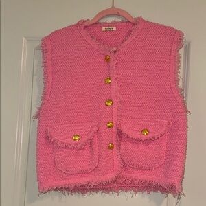 Pink Tweed Vest with Gold Buttons